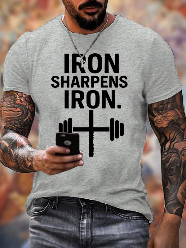 Iron Sharpens Iron Cross Jesus God Christian Cotton T-Shirt
