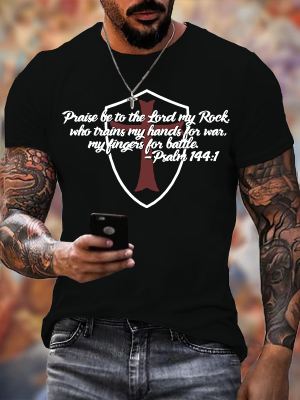 Praise Be To The Lord My Rock Jesus God Christian Cotton T-Shirt
