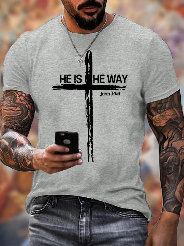 He Is He Way Cross Jesus God Christian Cotton T-Shirt