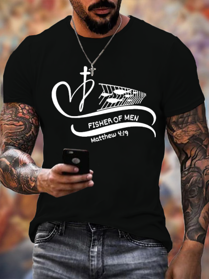 Man Of God, Fisher Of Men Matthew 4:19 Cross Faith Jesus God Christian Cotton T-Shirt