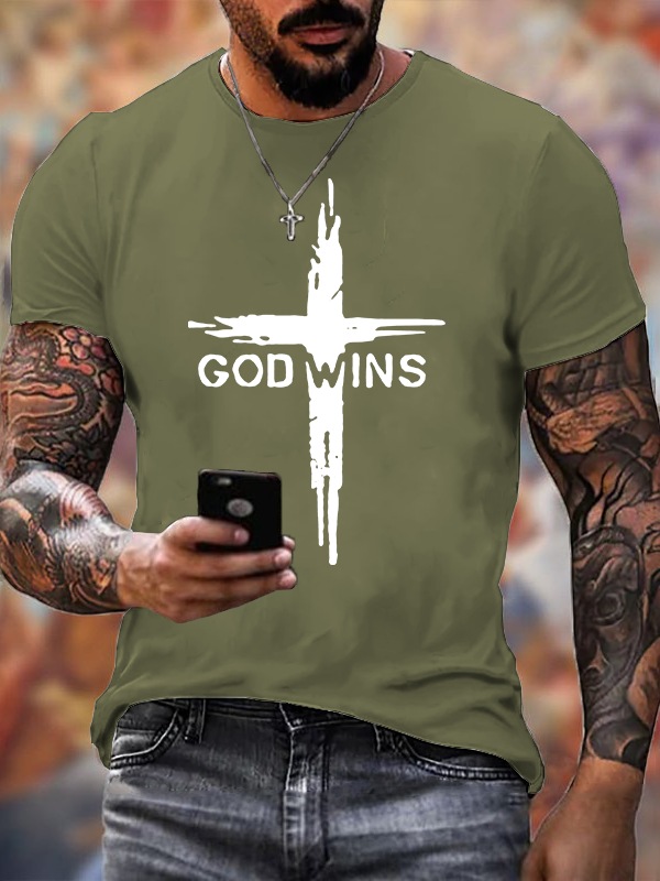 God Wins  Jesus God Christian Cotton T-Shirt
