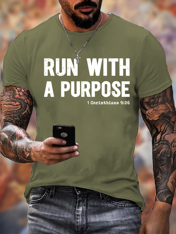 Run with A Purpose Jesus God Christian Cotton T-Shirt