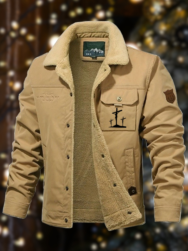 Men's Cross Print Casual Fleece-Lined Jacket