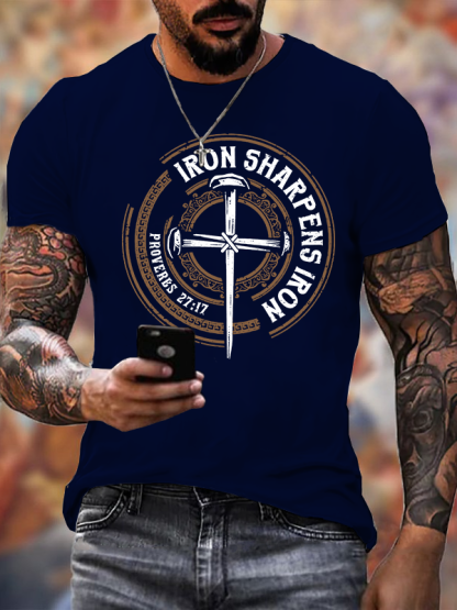 Iron Sharpens Iron - Proverbs 27:17 Jesus God Christian Cotton T-Shirt