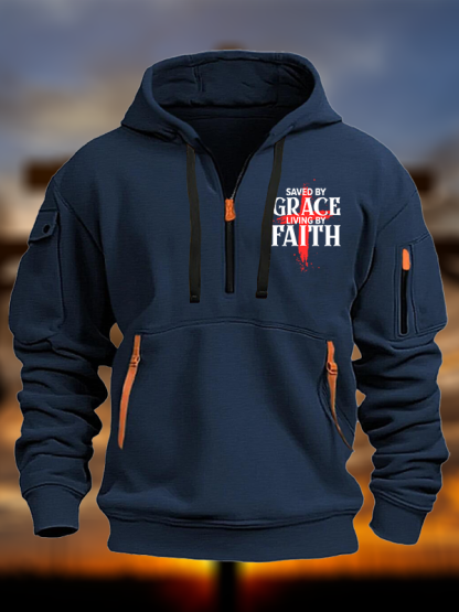 Saved By Grace Living By Faith Jesus God Christian Zipper Hoodies