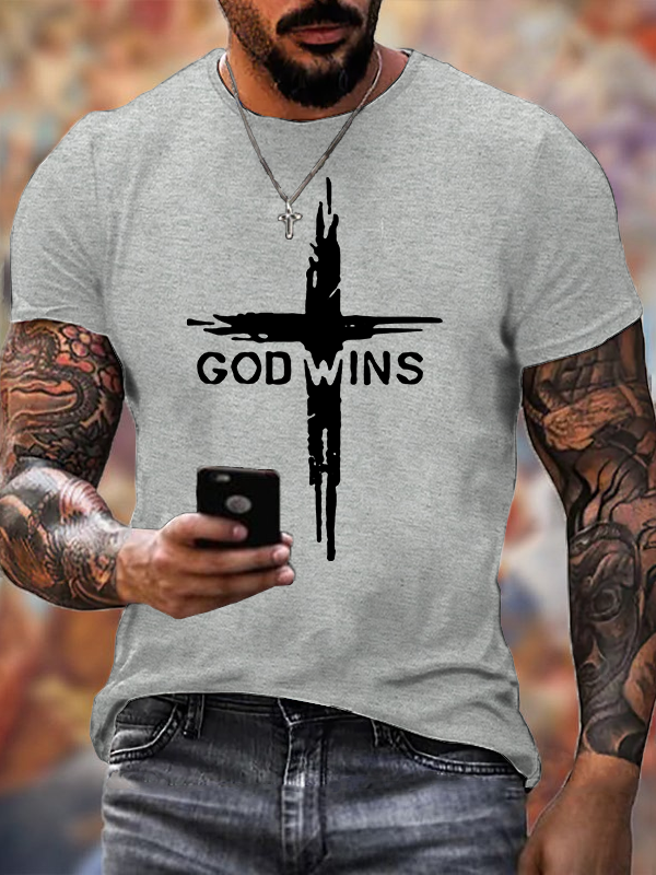 God Wins  Jesus God Christian Cotton T-Shirt