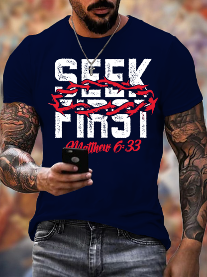 Seek First  Jesus God Christian Cotton T-Shirt