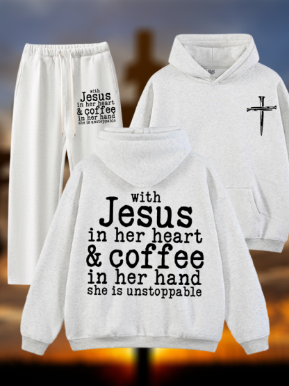 Jesus in her Heart  Jesus God Christian Plush Fleece-Lined Hoodie Set