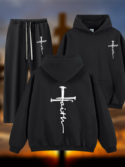 Cross Jesus God Christian Plush Fleece-Lined Hoodie Set