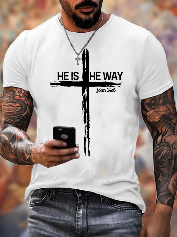 He Is He Way Cross Jesus God Christian Cotton T-Shirt