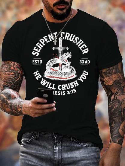 Serpent Crusher Jesus God Christian Cotton T-Shirt