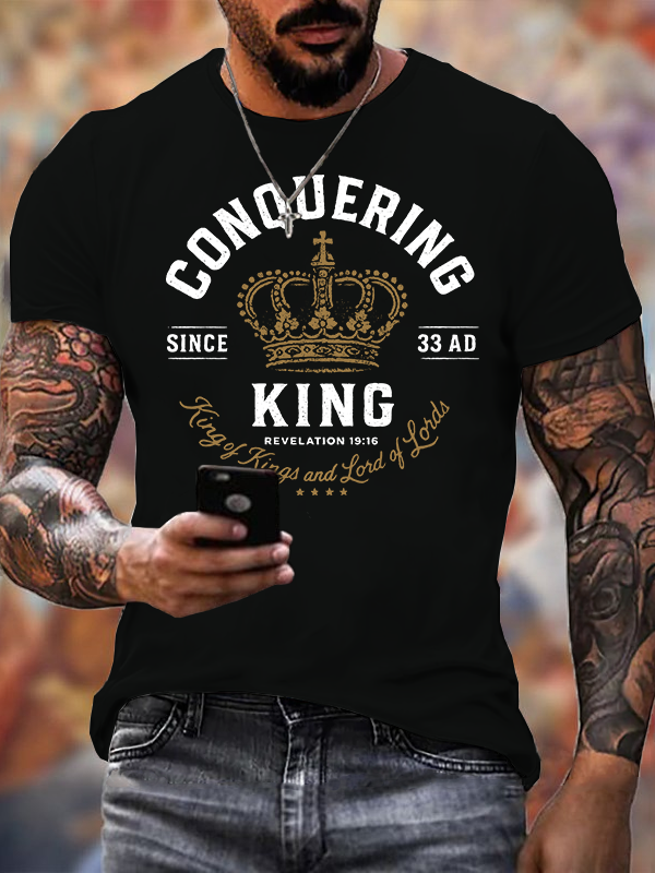 Conquering King Jesus God Christian Cotton T-Shirt