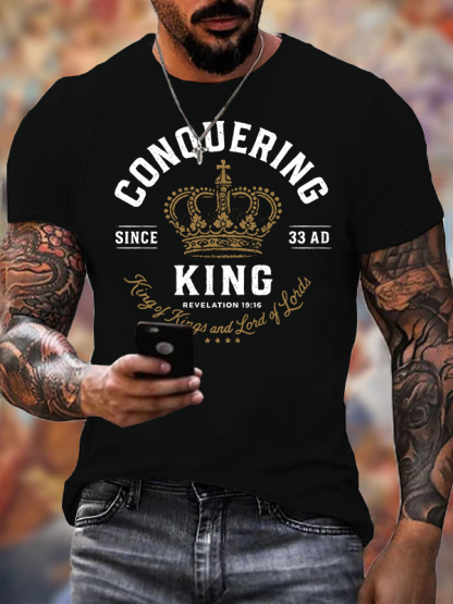 Conquering King Jesus God Christian Cotton T-Shirt