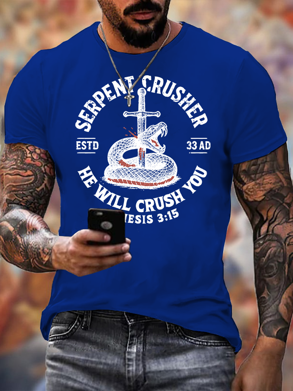 Serpent Crusher Jesus God Christian Cotton T-Shirt