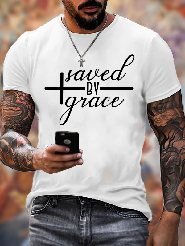 Saved by Grace  Jesus God Christian Cotton T-Shirt