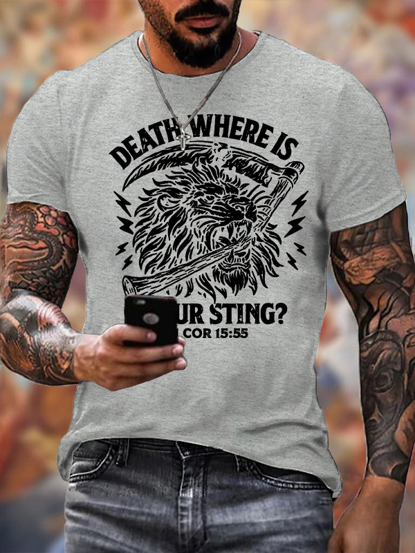 Death, Where is your Sting? - 1 COR 15:55 Jesus God Christian Cotton T-Shirt