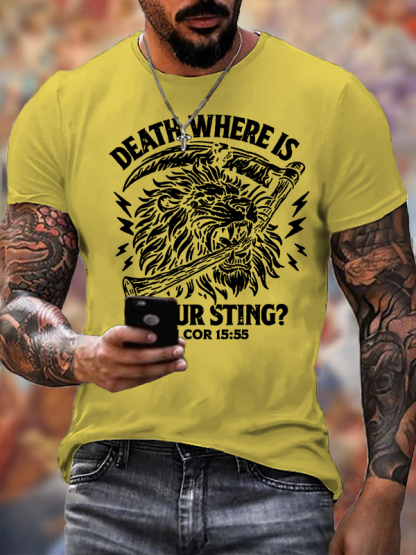 Death, Where is your Sting? - 1 COR 15:55 Jesus God Christian Cotton T-Shirt