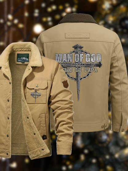 Men's Man Of God Husband Dad PaPa  Casual Fleece-Lined Jacket