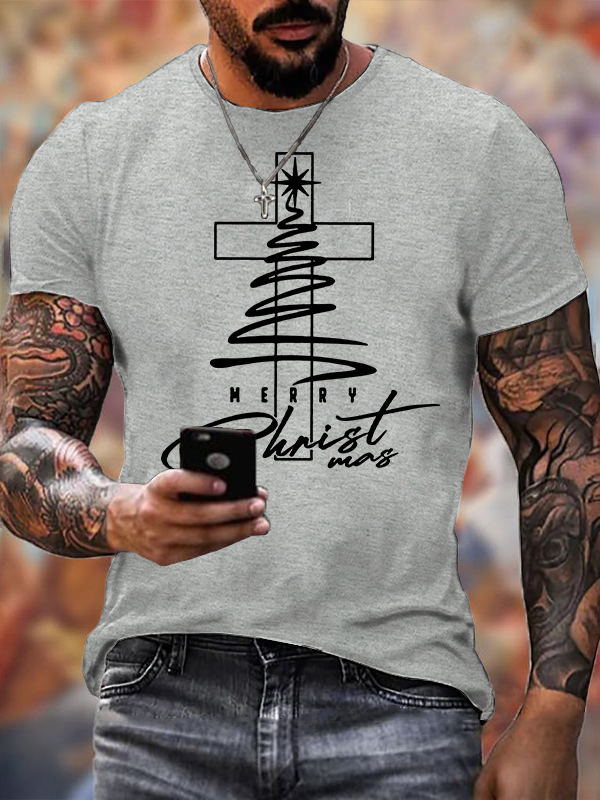 Christmas Cross Jesus God Christian Cotton T-Shirt