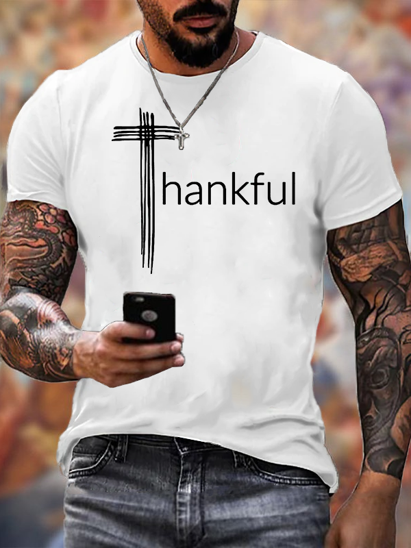 Thankful Cross Jesus God Christian Cotton T-Shirt