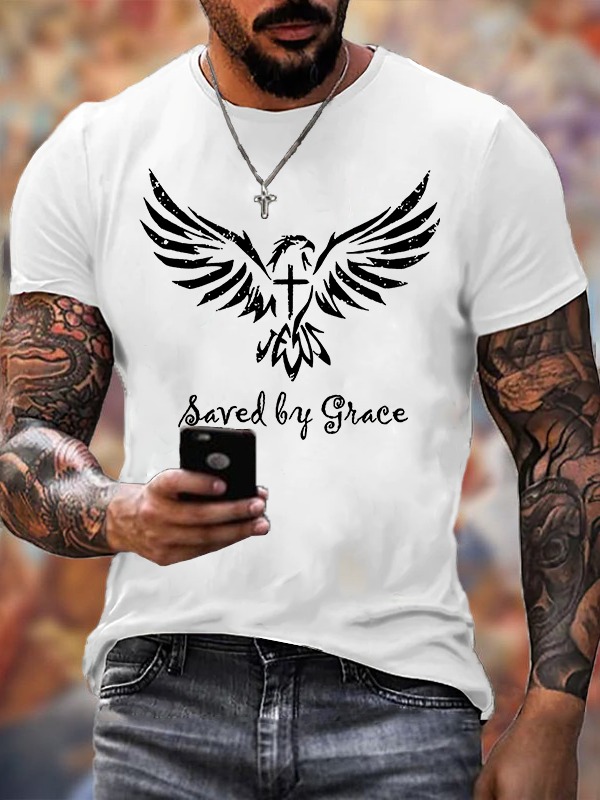 Saved By Grace Jesus God Christian Cotton T-Shirt