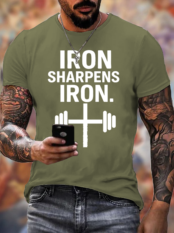 Iron Sharpens Iron Cross Jesus God Christian Cotton T-Shirt