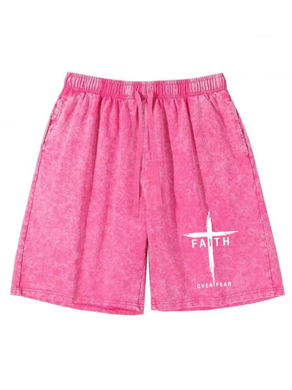 Faith Over Fear Cross  Jesus God Christian Washed Shorts