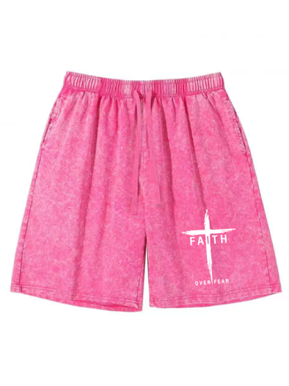 Faith Over Fear Cross  Jesus God Christian Washed Shorts