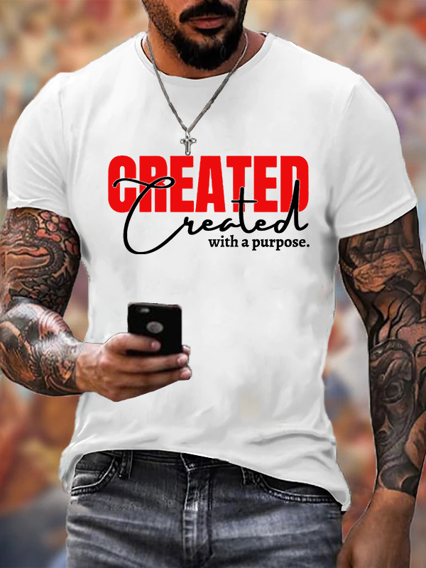 [Created With A Purpose Jesus God Christian Cotton T-Shirt