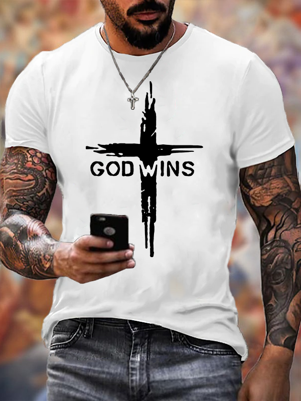 God Wins  Jesus God Christian Cotton T-Shirt