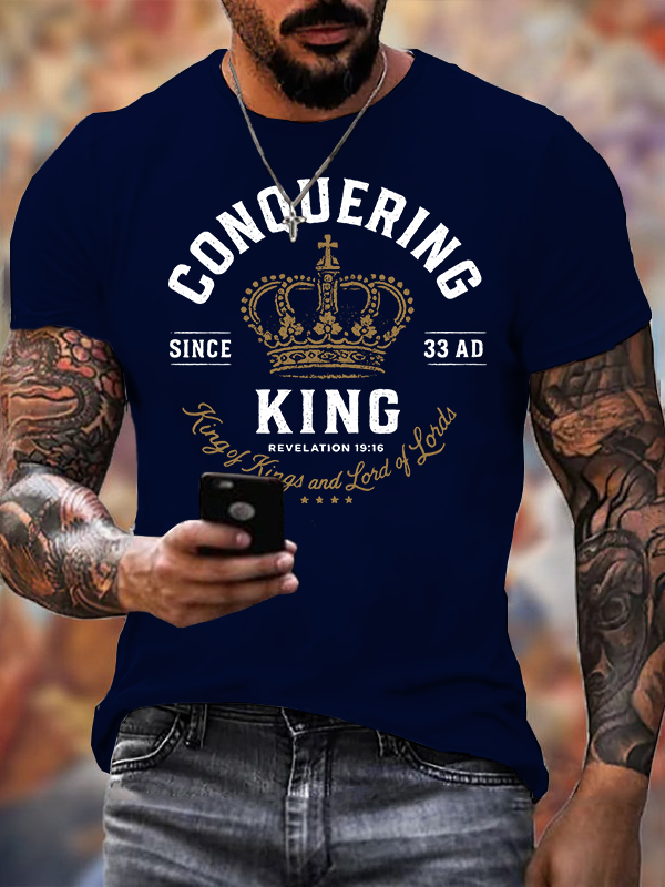 Conquering King Jesus God Christian Cotton T-Shirt