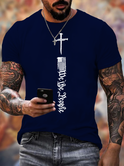 Faith Cross Flag Jesus God Christian Cotton T-Shirt