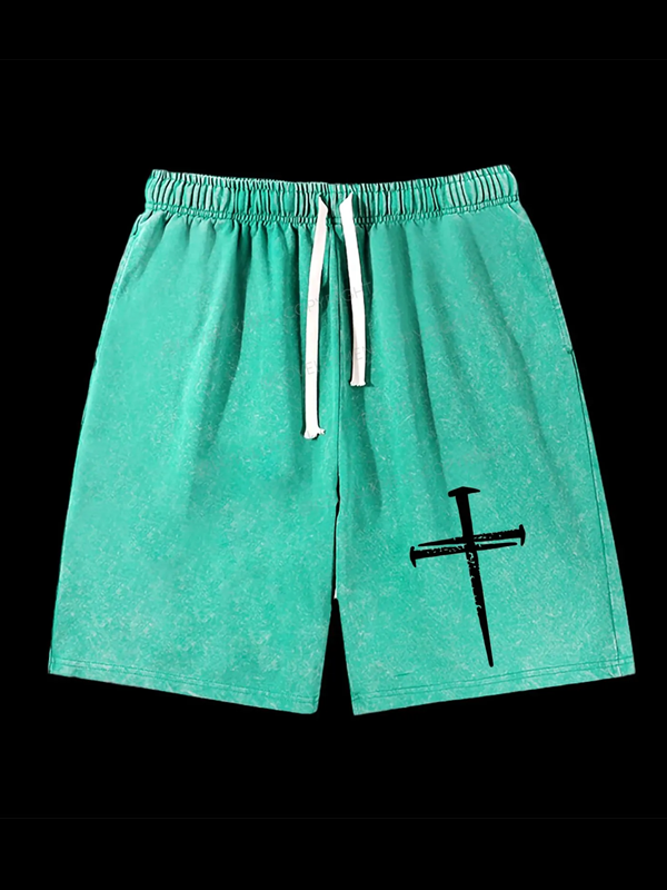 Iron Faith Jesus God Christian Washed Shorts