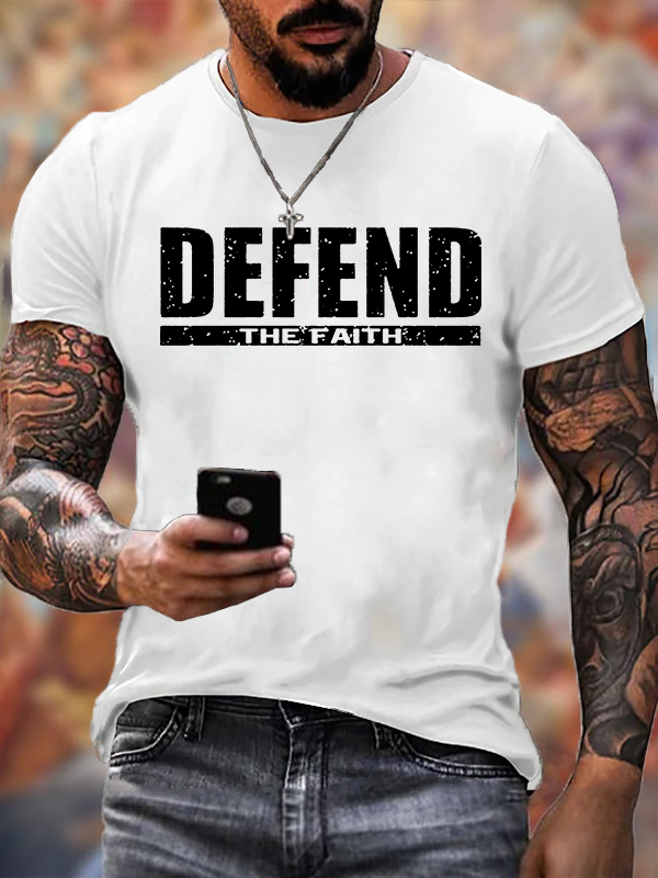 Defend The Faith Jesus God Christian Cotton T-Shirt