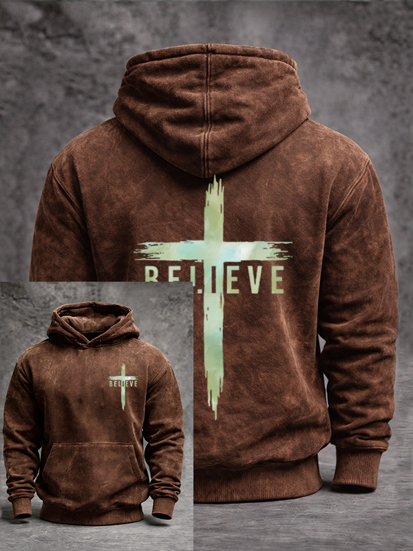 Believe Jesus God Christian Washed Hoodie