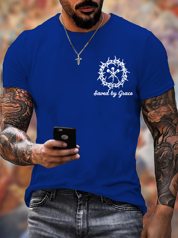 Saved By Grace Jesus God Christian Cotton T-Shirt