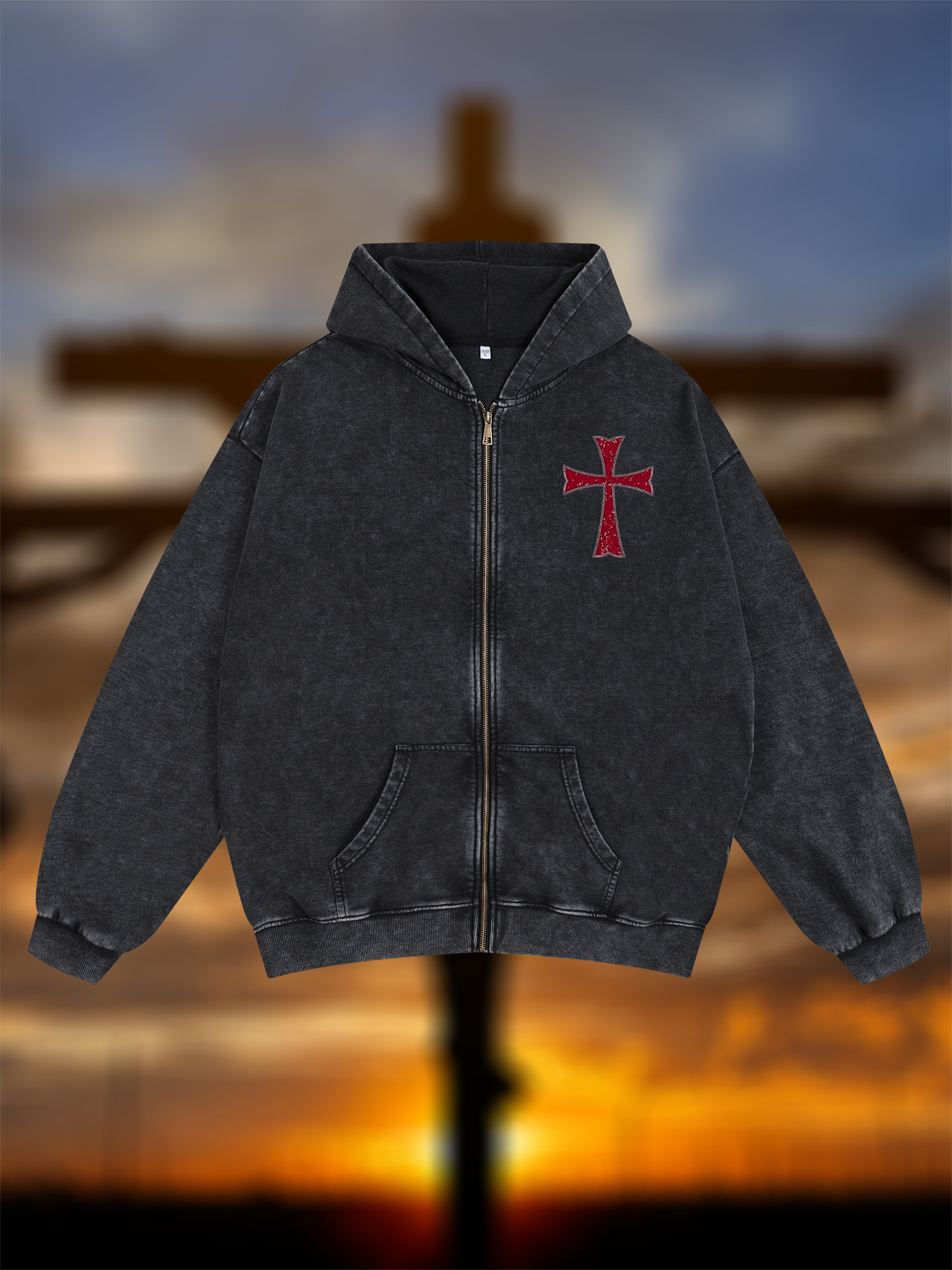 Knights Templar Crusader Cross Jesus God Christian Washed Zip-Up Hoodie