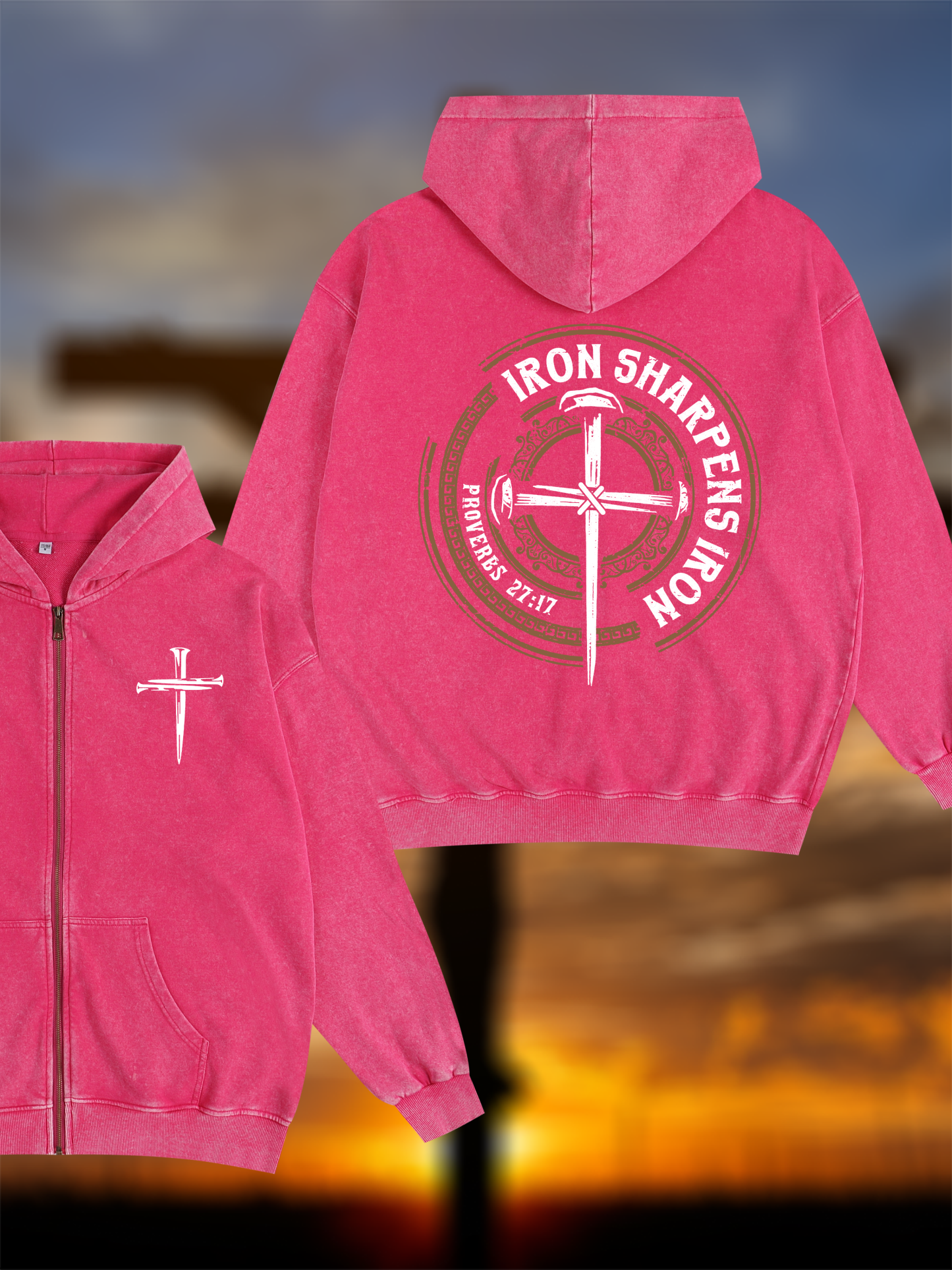 Iron Sharpens Iron - Proverbs 27:17 Jesus God Christian Washed Zip-Up Hoodie