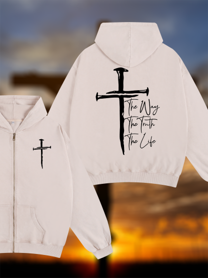 Jesus The Way The Truth The Life Jesus God Christian Washed Zip-Up Hoodie