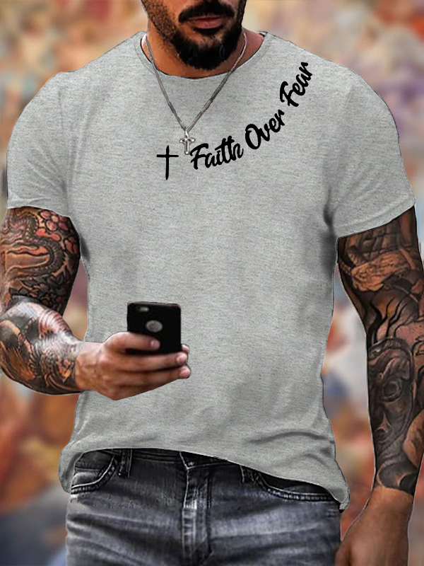 Faih Over Fear  Jesus God Christian Cotton T-Shirt