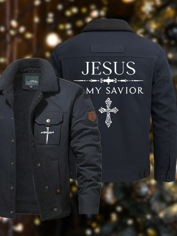 Men's Jesus Is My Savior  Casual Fleece-Lined Jacket