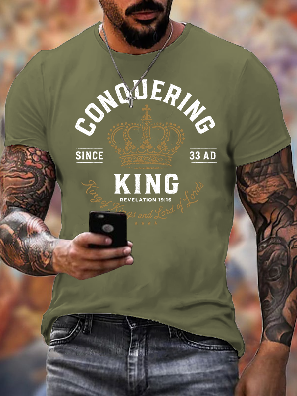 Conquering King Jesus God Christian Cotton T-Shirt