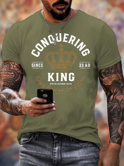 Conquering King Jesus God Christian Cotton T-Shirt
