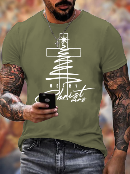 Christmas Cross Jesus God Christian Cotton T-Shirt