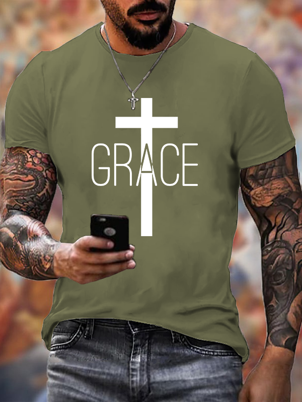 Grace Cross  Jesus God Christian Cotton T-Shirt