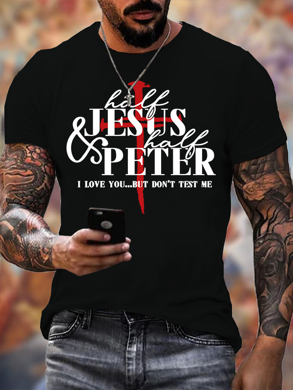 Half Jesus Half Peter Jesus God Christian Cotton T-Shirt
