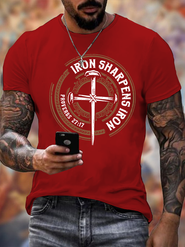 Iron Sharpens Iron - Proverbs 27:17 Jesus God Christian Cotton T-Shirt