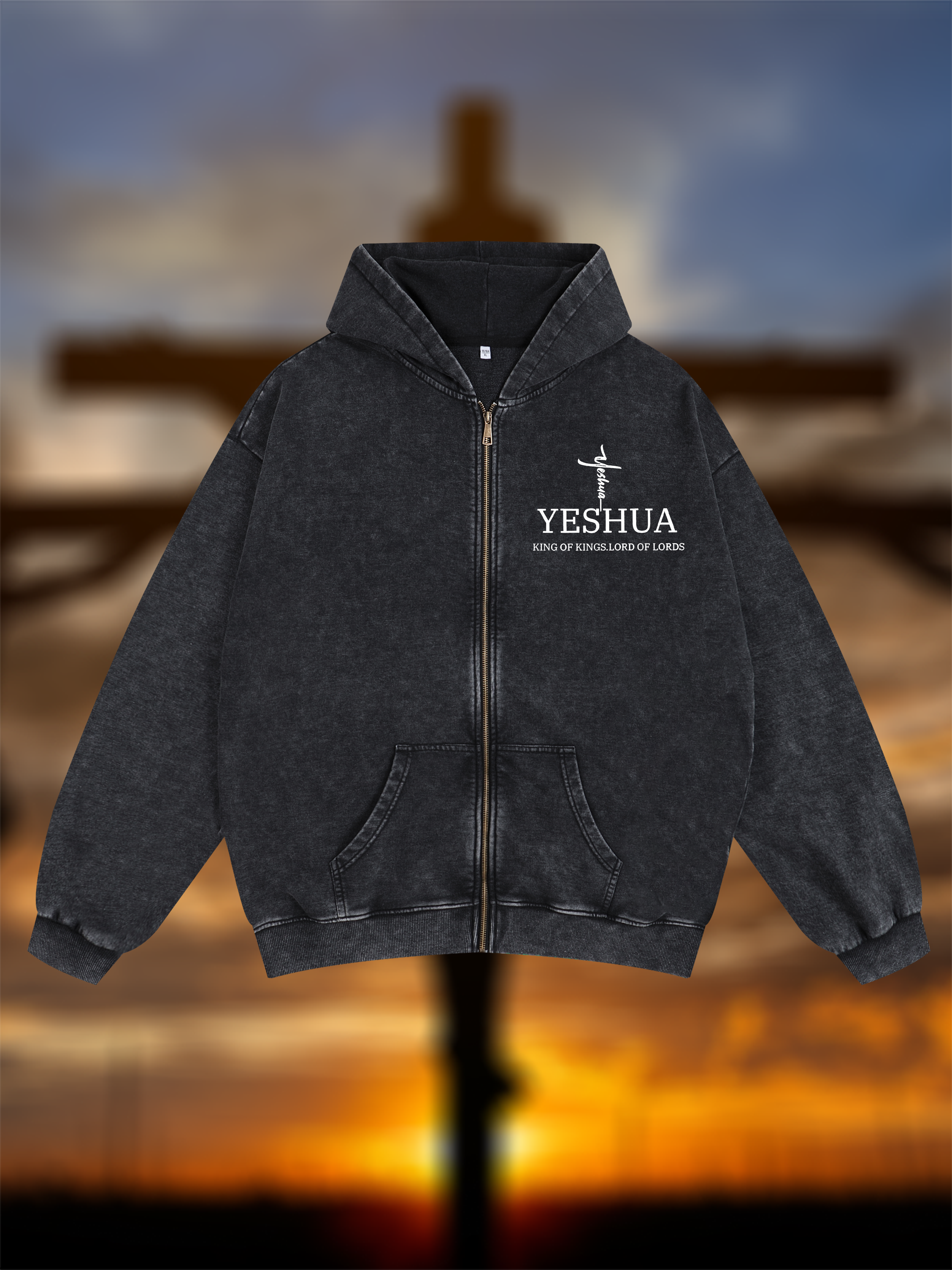 Yeshua King Of Kings Lord Of Lords Jesus God Christian Washed Zip-Up Hoodie