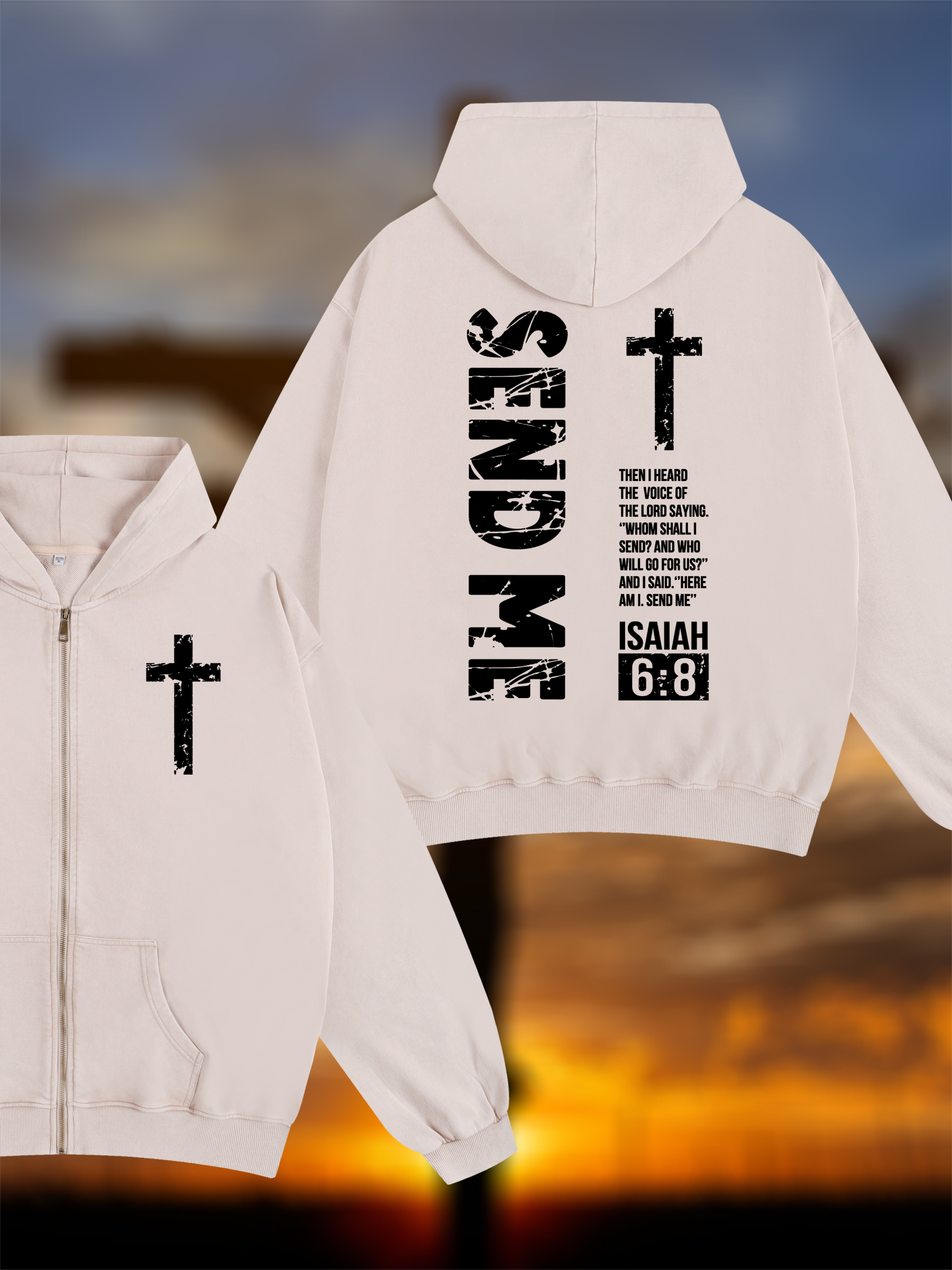 Send Me Isaiah 6:8 Jesus God Christian Washed Zip-Up Hoodie