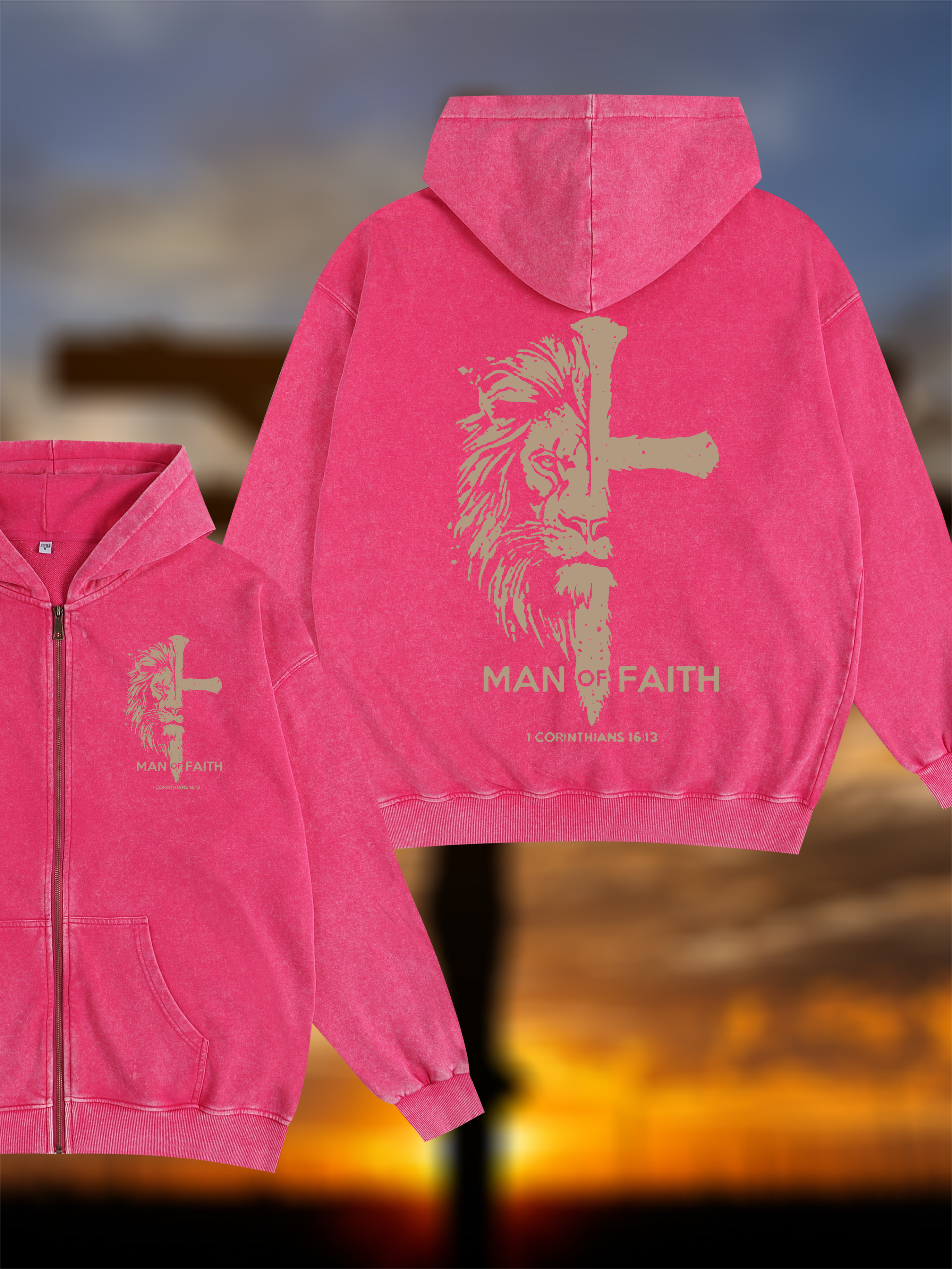 Man of Faith Jesus God Christian Washed Zip-Up Hoodie